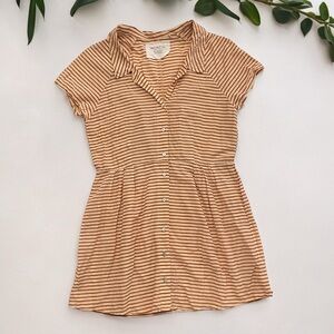 ACACIA Lima silk cotton dress in apricot stripe p XS shirt dress short sleeve